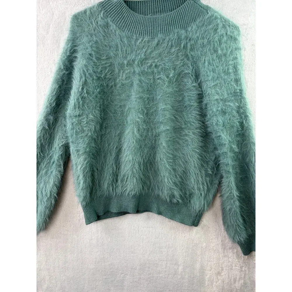 Urban Outfitters Sweet As A Peach Fuzzy Mock-Neck Sweater – Teal – Size S - Picture 8 of 8